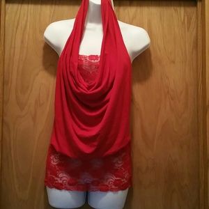 Red Halter top with lace